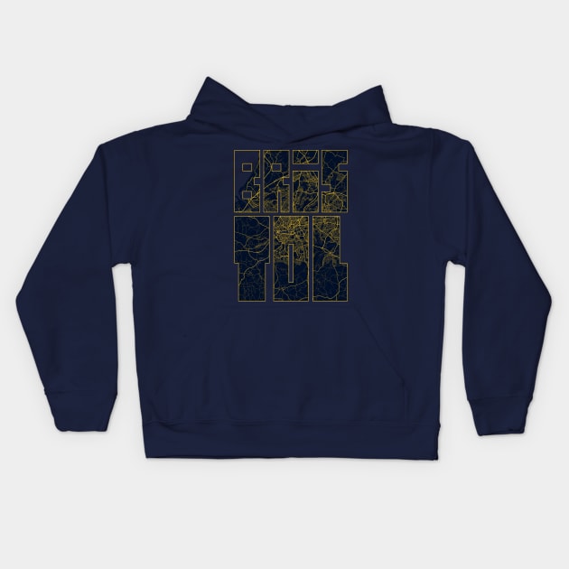 Bristol, England City Map Typography - Gold Art Deco Kids Hoodie by deMAP Studio